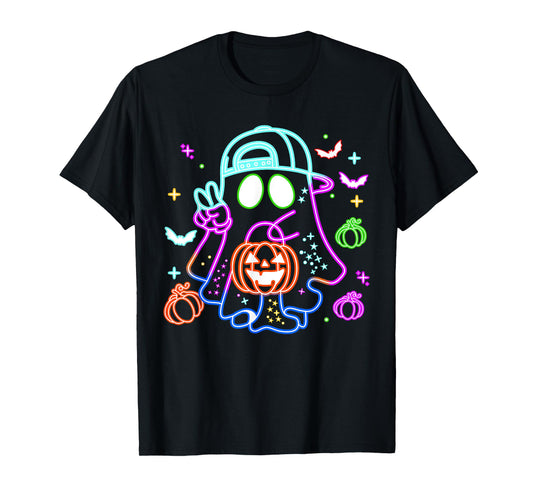 Boo Ghost Spooky Season Boys Kids Glow In Halloween Night T-Shirt