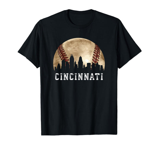 Cincinnati Skyline City Vintage Baseball Lover T-Shirt