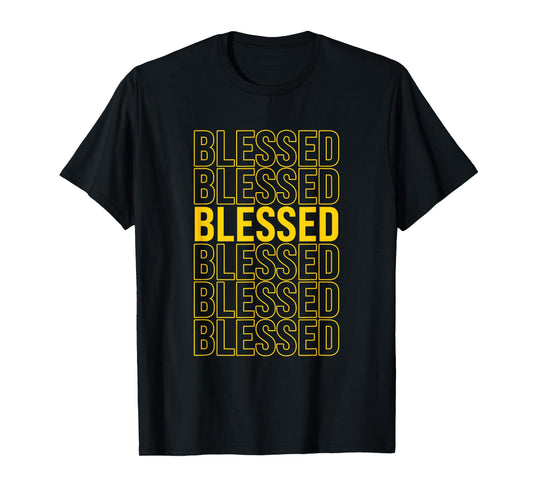 Varsity-Gold Yellow Blessed University-Gold Yellow Graphic T-Shirt