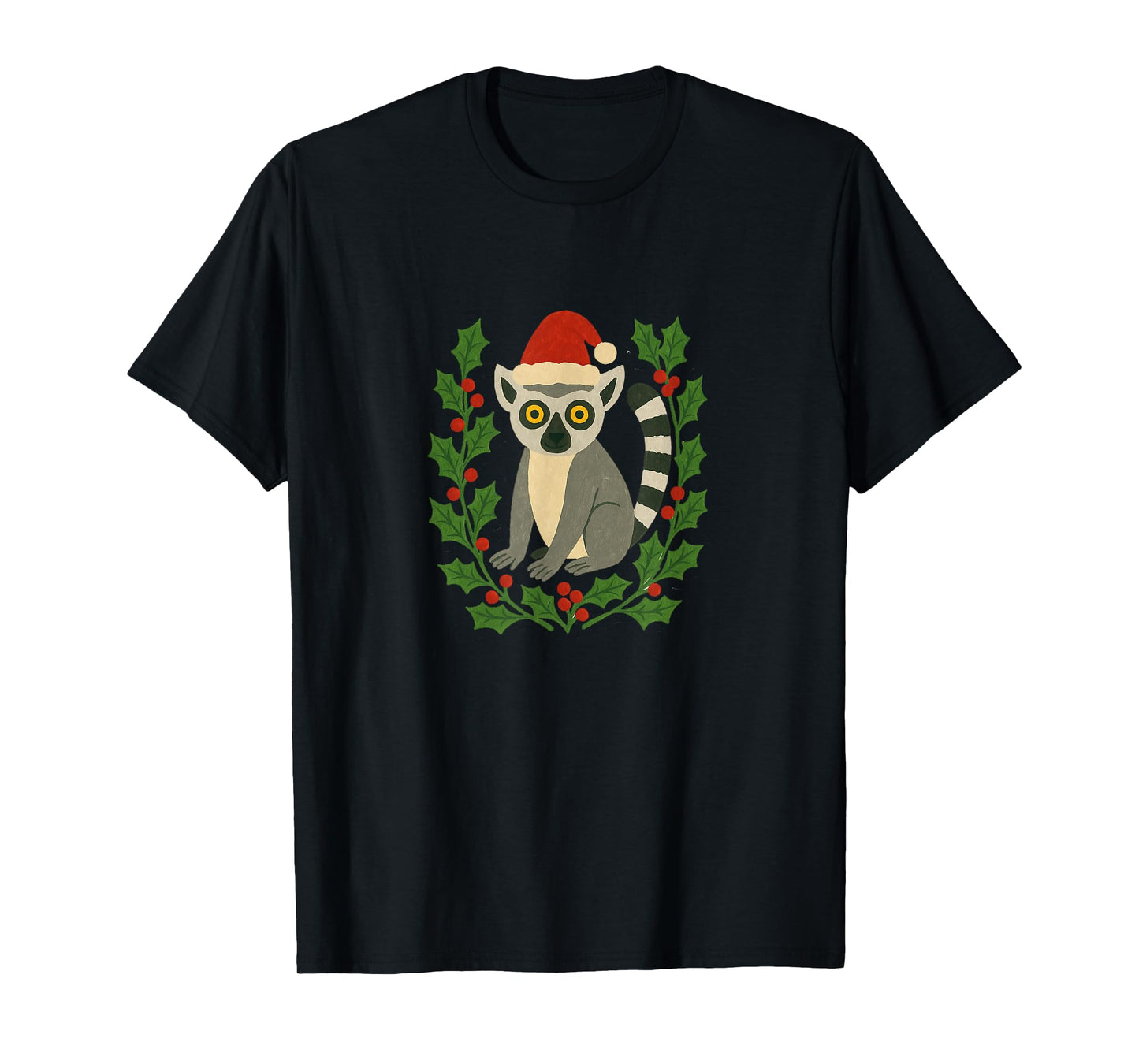 Christmas Lemur Wearing a Santa Hat Holiday Zoo Animal T-Shirt