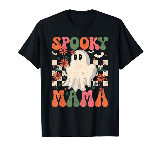 Spooky Mama Groovy Vintage Ghost Halloween Spooky Mom Mother T-Shirt