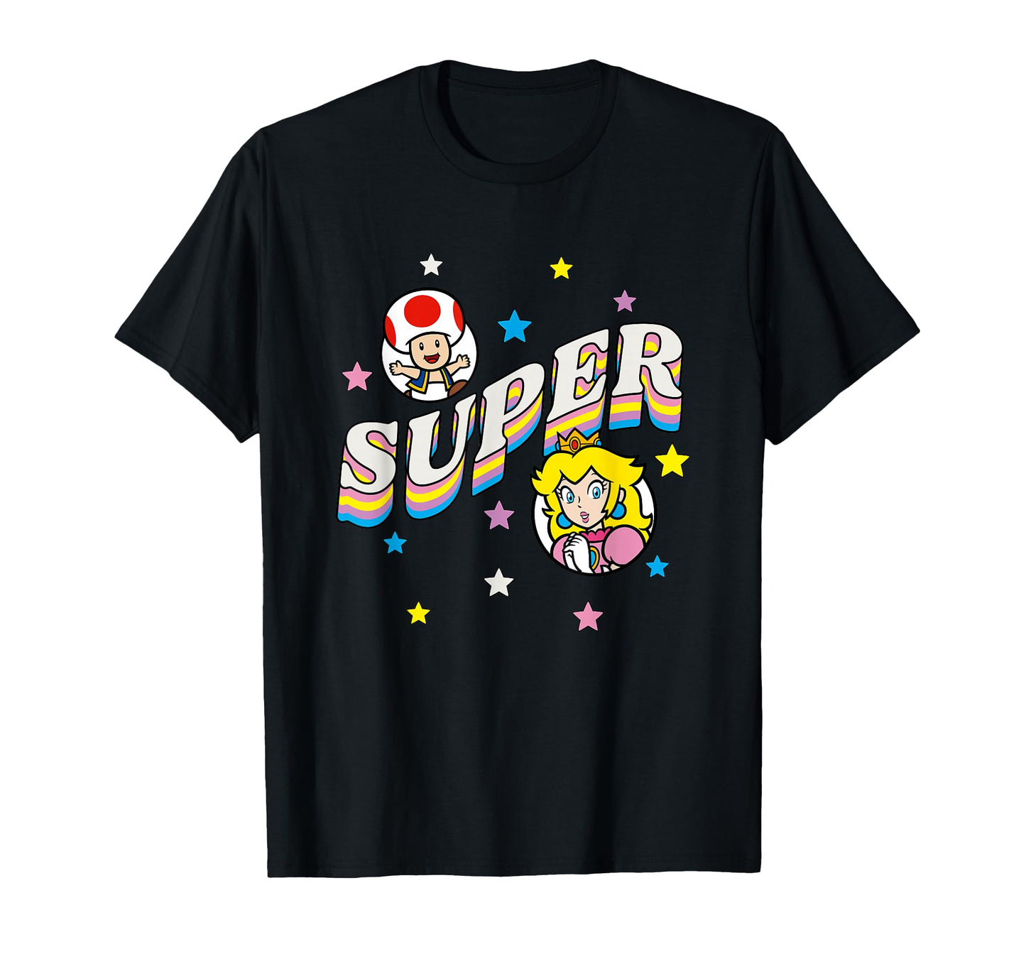 Super Mario Bros Princess Peach & Toad Super Star Text T-Shirt
