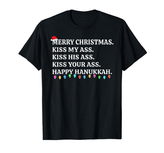 Merry Christmas Funny Kiss My Ass Xmas Men & Women Unisex-Adults T-Shirt Black Small Modern Crew Neck Short Sleeve T-Shirt Winter