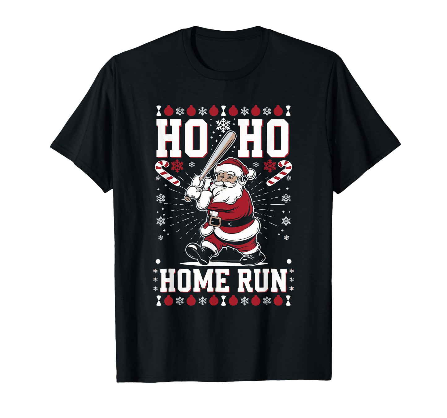 Christmas Santa Baseball Home Run Ho Ho Home Run T-Shirt, Unisex-Adults, Unisex-Kids, Black, Small, Short Sleeve, T-Shirt