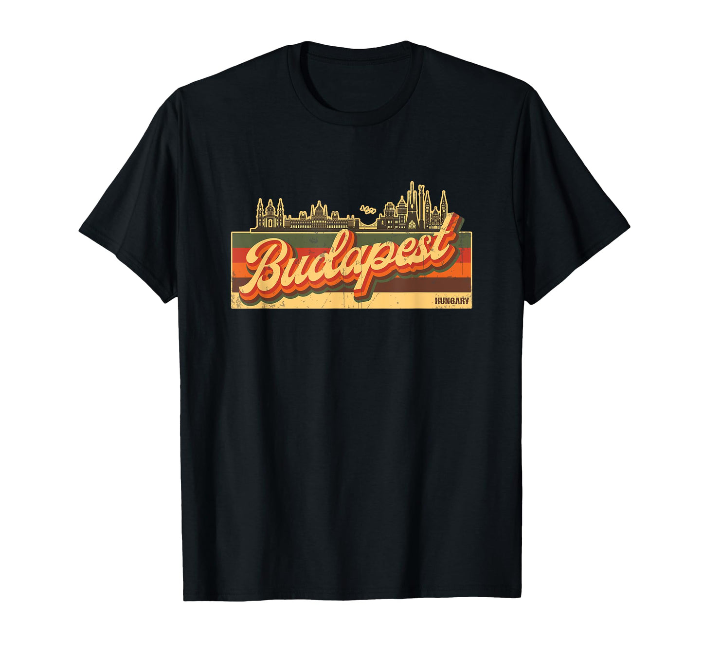 Budapest Skyline & Hungary Retro Stripes - Hungarian Pride T-Shirt
