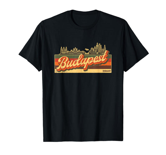 Budapest Skyline & Hungary Retro Stripes - Hungarian Pride T-Shirt