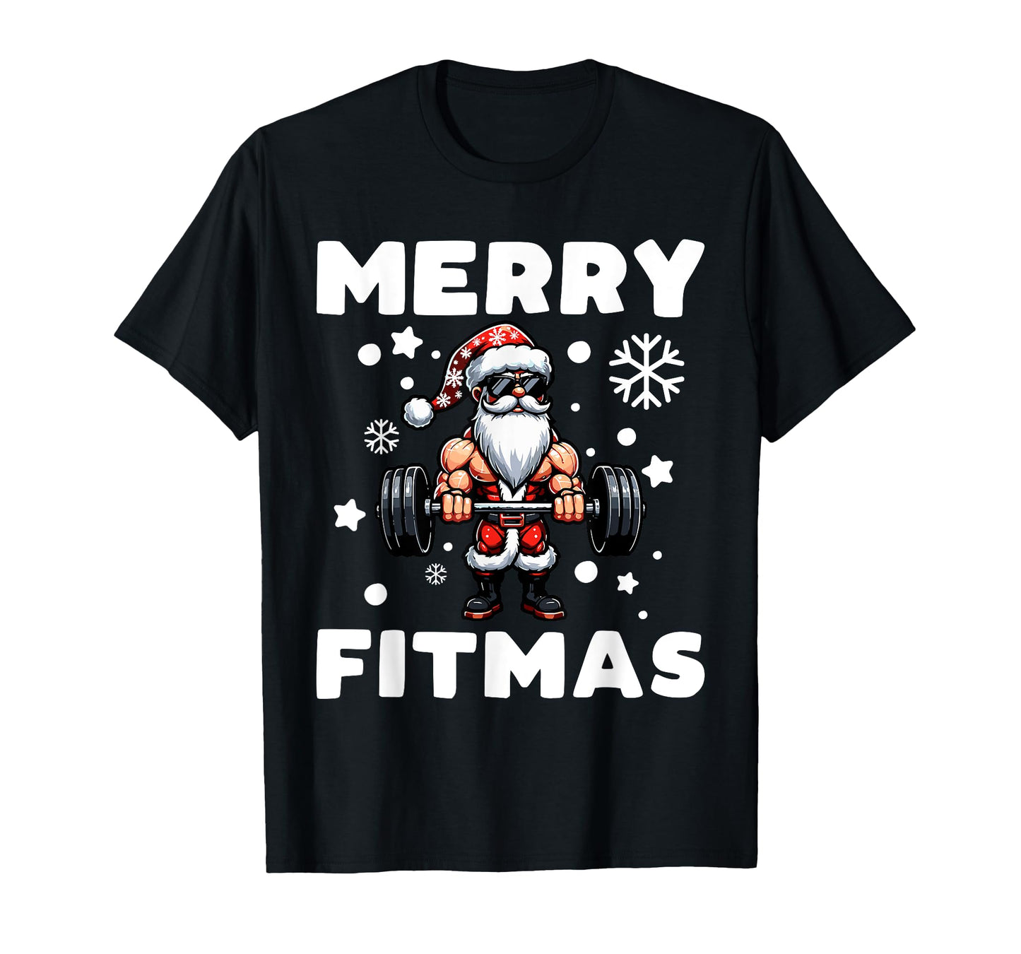 Funny Christmas Merry Fitmas Weightlifter Workout Santa Gym T-Shirt