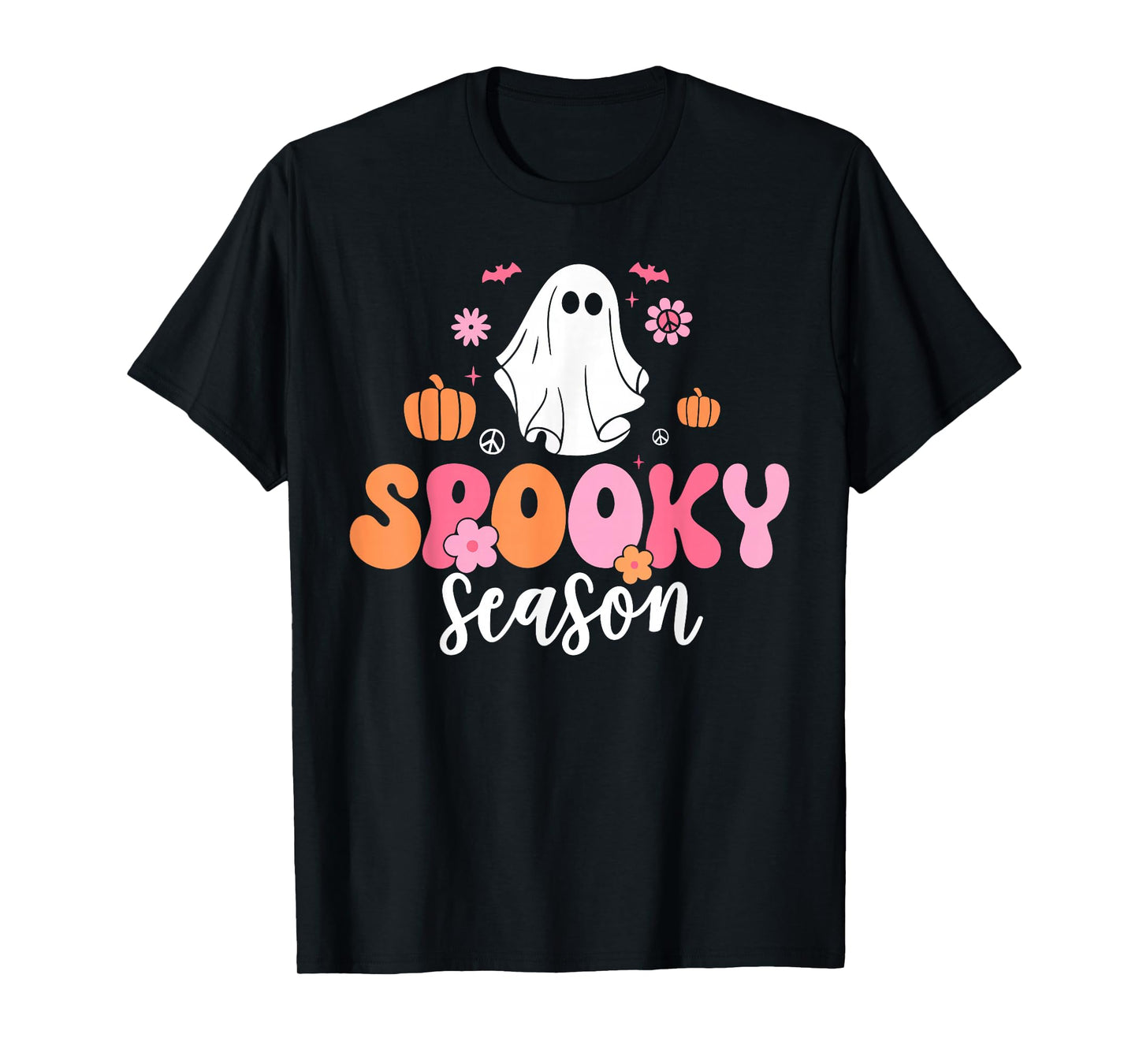 Groovy Spooky Season Retro Ghost Holding Pumpkin Halloween T-Shirt