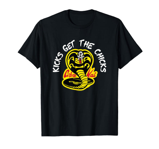 Cobra Kai Cobra Kicks Get the Chicks Unisex-Adults Black T-Shirt