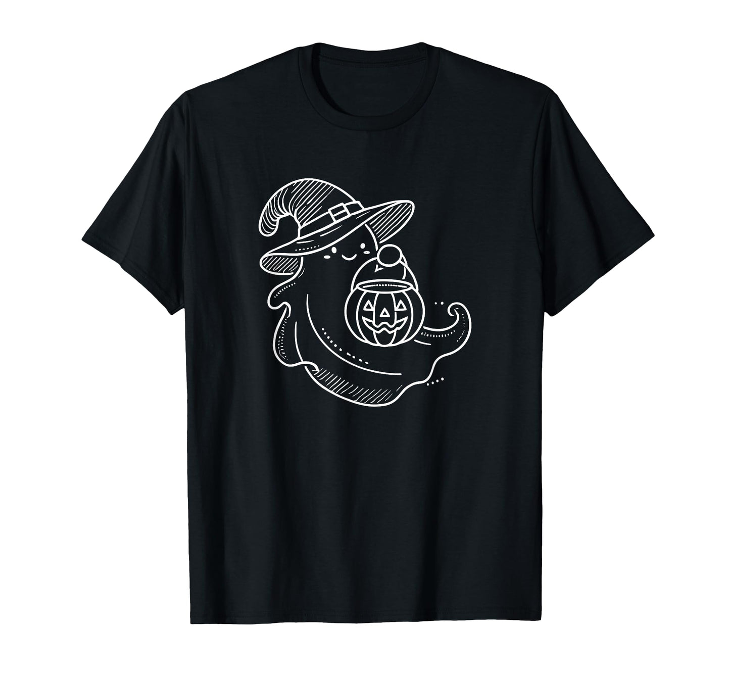 Line Art Halloween Trick Or Treat Witch Ghost T-Shirt