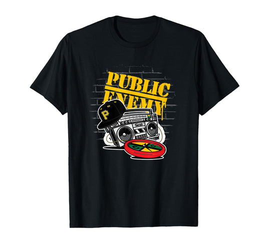 CROSS COLOURS Public Enemy Boom Box T-Shirt | 1990's Vintage Legends | Hip Hop Fans, Unisex-Adults, Unisex-Kids, Short Sleeve, Black, Small