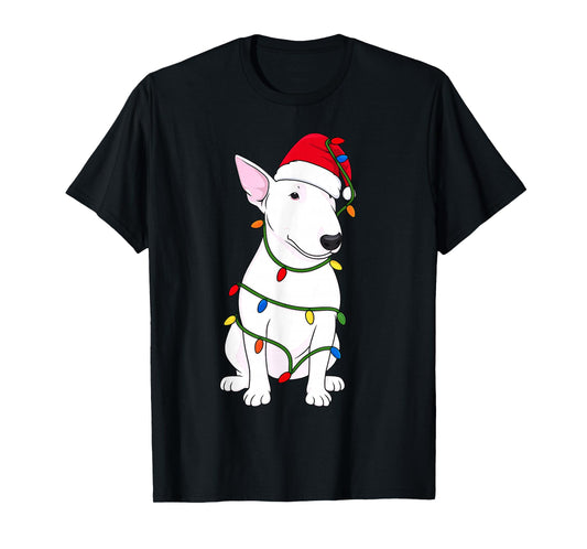 English Bull Terrier Christmas Tree Lights Holiday Dog Lover T-Shirt
