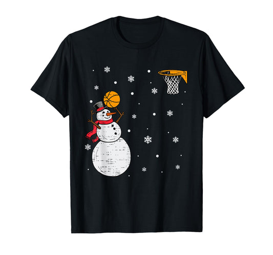 Funny Snowman Basketball Christmas Xmas Sports Men Boys Kids T-Shirt
