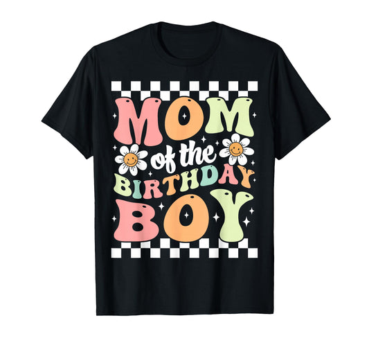 Mom of The Birthday Boy Cute Family Groovy Birthday Party T-Shirt
