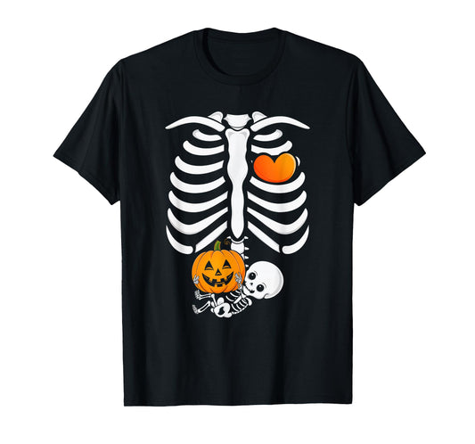 Pregnant Skeleton Halloween Mommy Baby Announcement T-Shirt