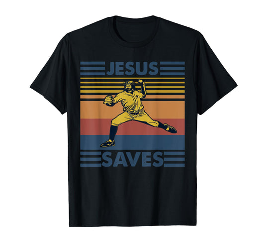Retro Distressed Jesus Saves Baseball T-Shirt