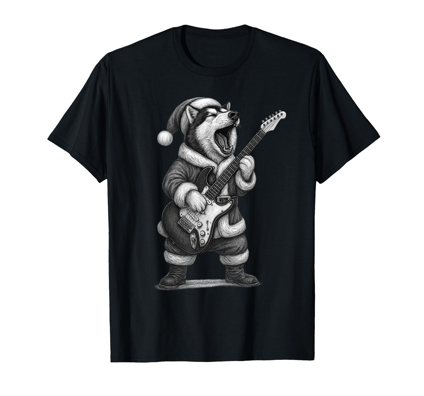 Husky Playing Guitar Christmas Dog Lover T-Shirt