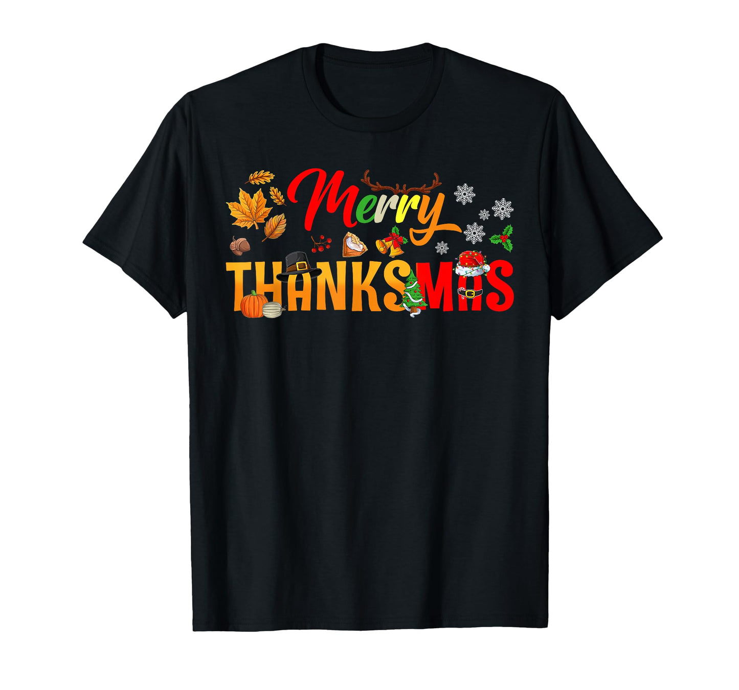 Funny Merry Thanksmas Thanksgiving Christmas Boys Girls Kids T-Shirt