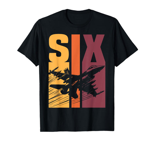Military Fighter Jet Retro Six Year Old Boys 6th Birthday T-Shirt