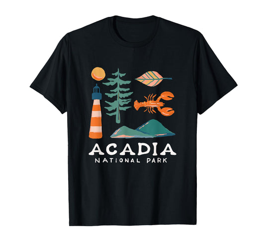 Acadia National Park Travel Icons Maine Vacation Souvenir T-Shirt