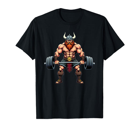 Fitness Viking Gymer Bodybuilder Unisex-Adults Workout Gym Viking Deadlift Weightlifting T-Shirt Black Short Sleeve T-Shirt Small