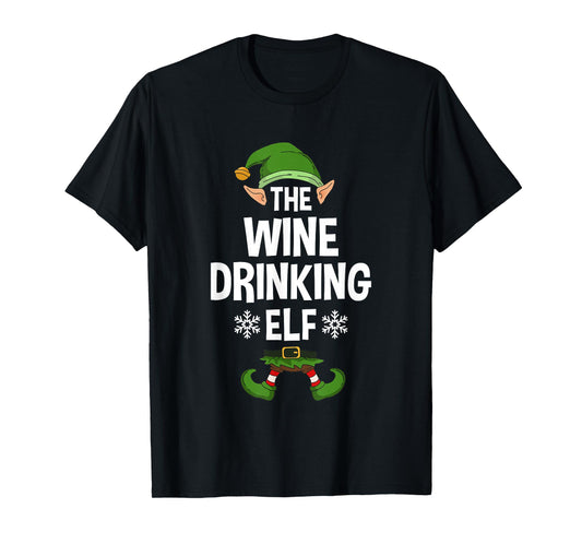 The Wine Drinking Elf Party Family Group Matching X-Mas T-Shirt
