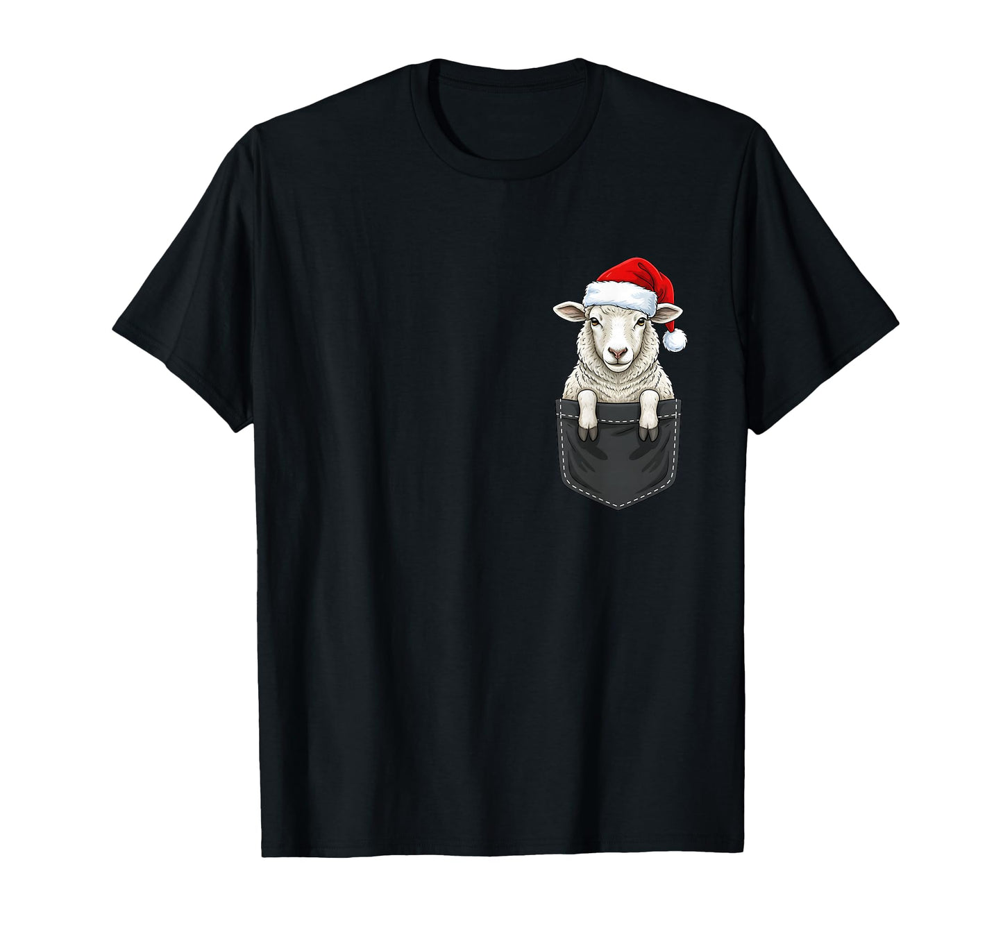Sheep Christmas Pocket Santa Hat T-Shirt