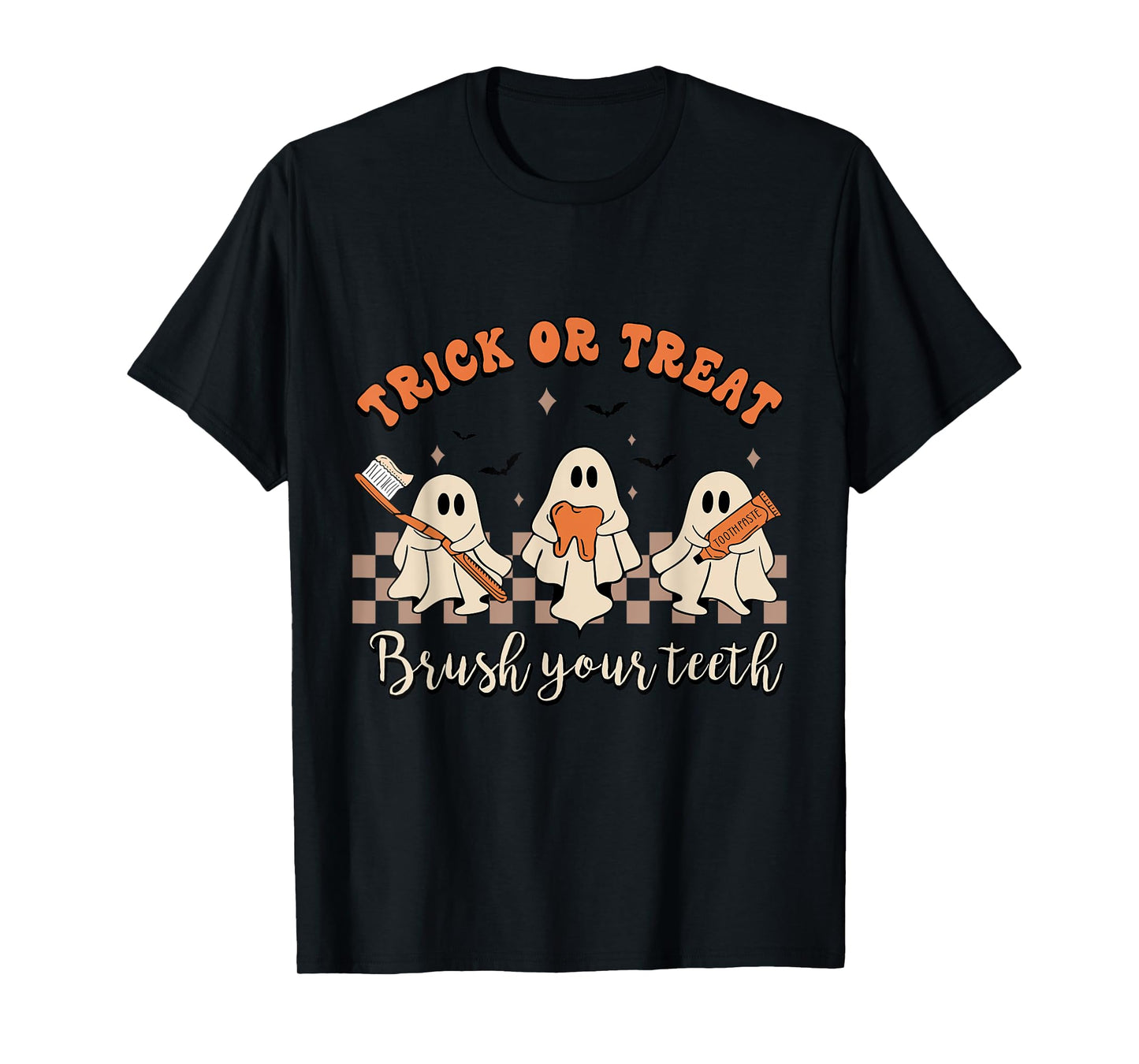 Trick Or Treat Brush Your Teeth Retro Halloween Cute Dentist T-Shirt