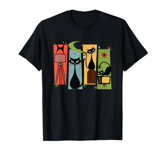 Mid Century Cat Retro Atomic Age Space Modern Midcentury 50s T-Shirt