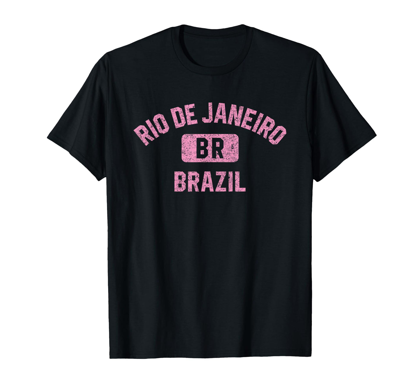 Rio de Janeiro Brazil Gym Style Distressed Pink Print T-Shirt