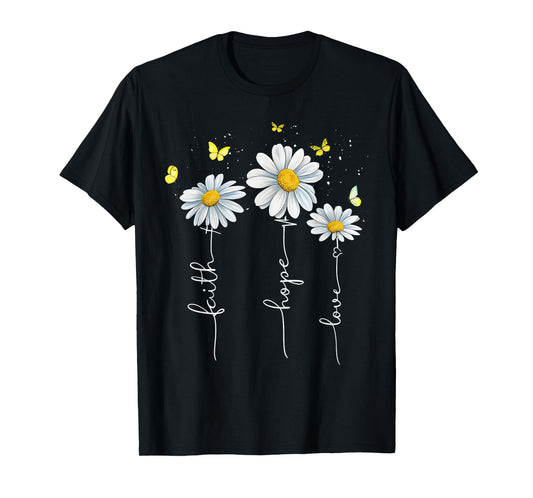 Faith Hope Love Jesus Christian Cross God Faith Flower Bible T-Shirt