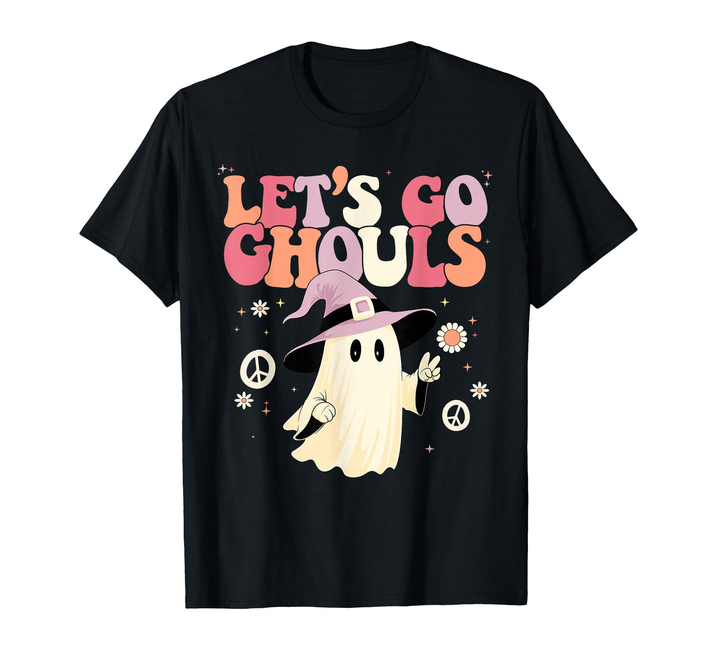 Let's Go Ghouls Halloween Ghost Outfit Costume Retro Groovy T-Shirt