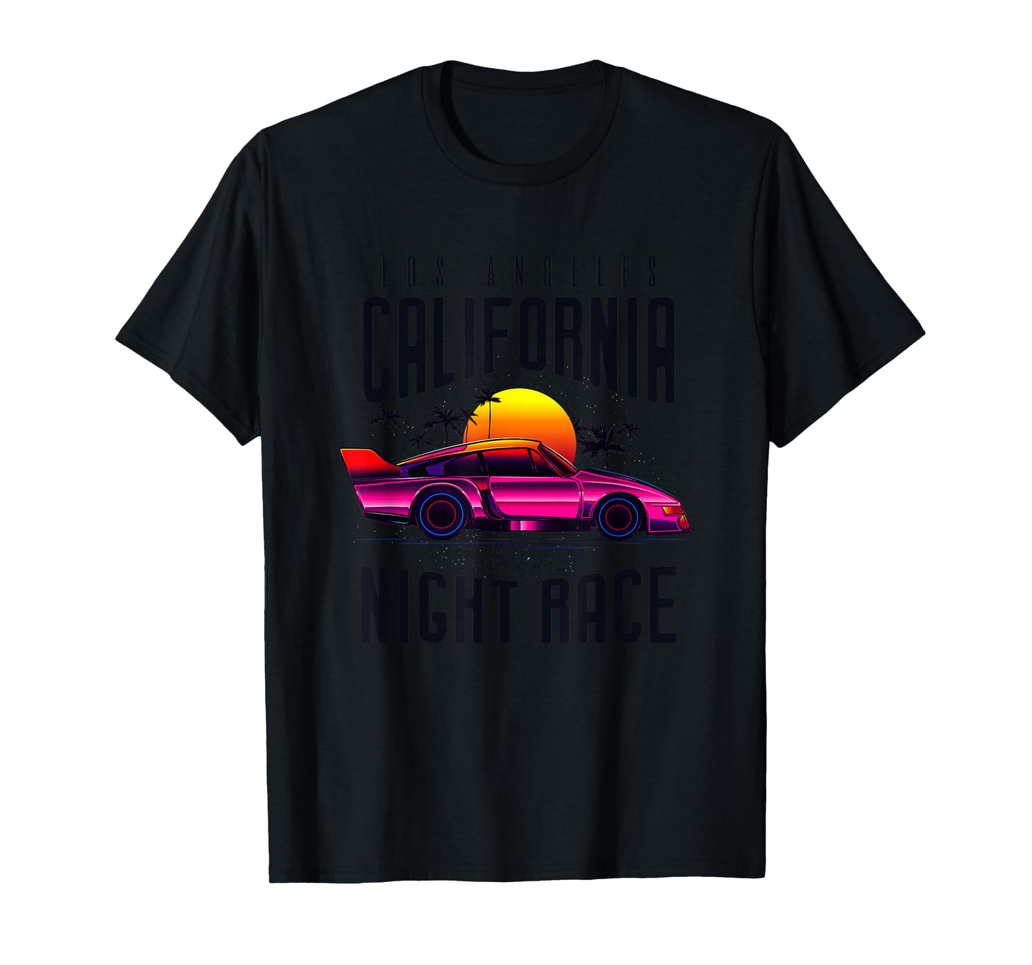 Vintage American California Night Race with Cars Graphic T-Shirt