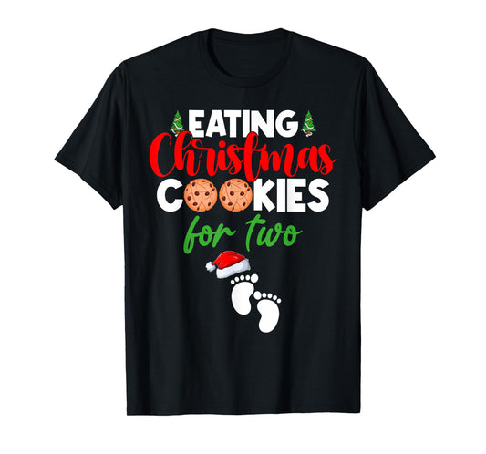 Eating Cookies for Two Pregnancy Announcement Christmas T-Shirt
