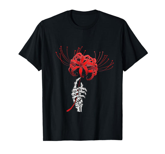 Skeleton Hand Holding Red Spider Lily Aesthetic Red Flower T-Shirt