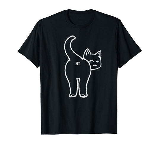 Vintage Hello Cat Lady Butt Minimalist Line Hi Humor Cat T-Shirt