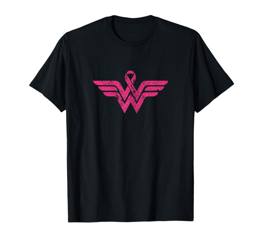 Vintage Retro Breast Cancer Awareness Pink Ribbon Superhero T-Shirt