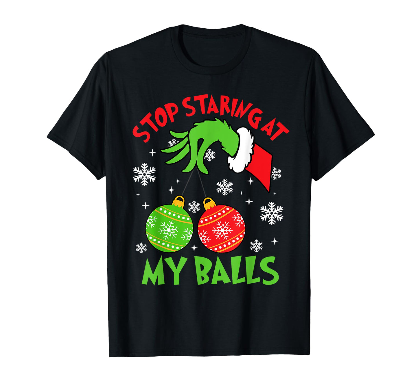 Stop Staring at My Balls Christmas Santa Pajamas Holiday T-Shirt