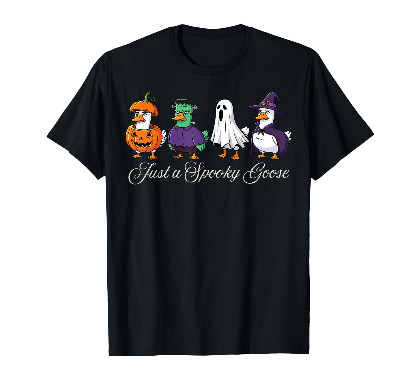 Just A Spooky Goose Witch Pumpkin Halloween Costume 2025 T-Shirt