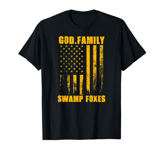 Marion Swamp Foxes God. Family. Vintage USA Flag T-Shirt