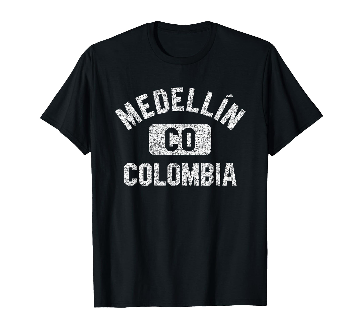 Medellin Colombia Gym Style Distressed White Print T-Shirt