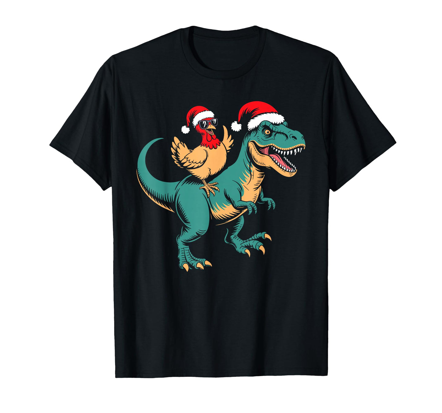 Christmas Chicken Riding Dinosaur Tyrannosaurus rex Boys T-Shirt