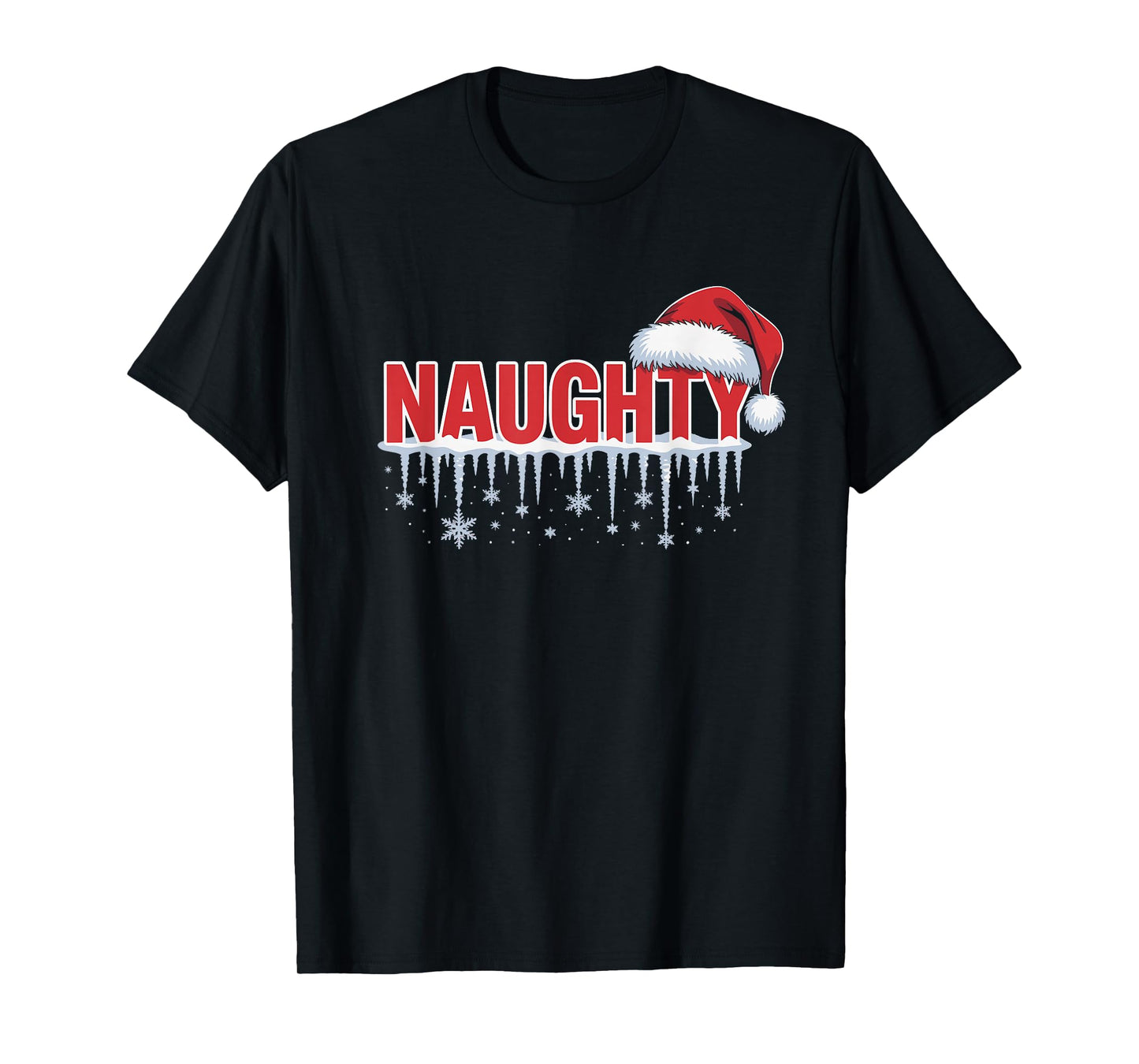 Naughty Matching Christmas Santa Hat Snowflakes Design T-Shirt