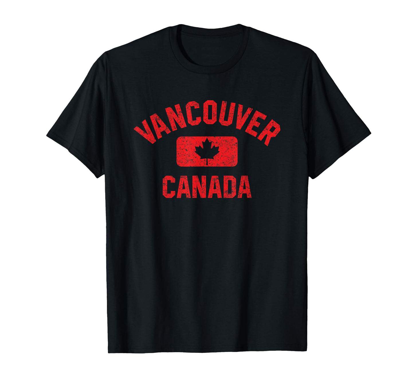 Vancouver Canada Gym Style Distressed Red Print T-Shirt