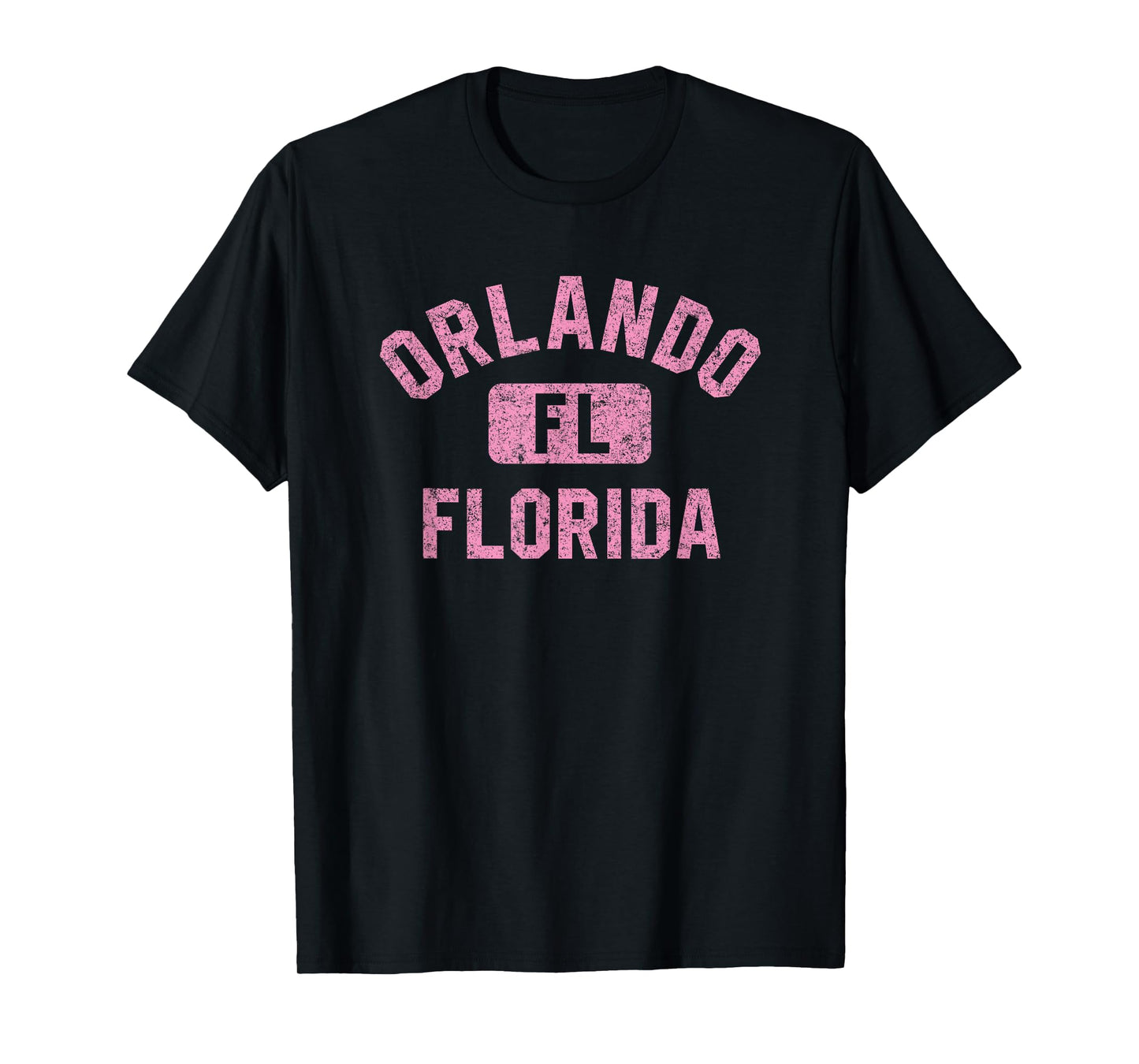 Orlando FL Florida Gym Style Distressed Pink Print T-Shirt