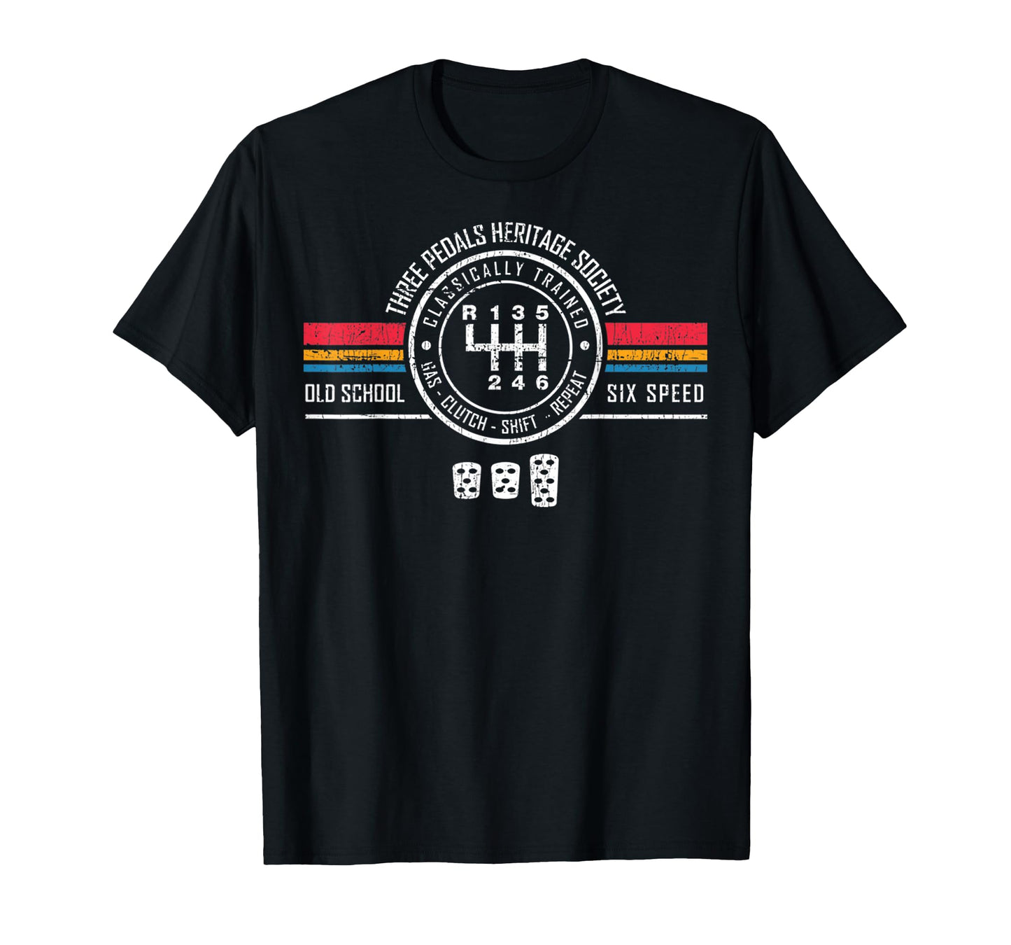 Vintage Three Pedals Heritage Society Old School Six Speed T-Shirt