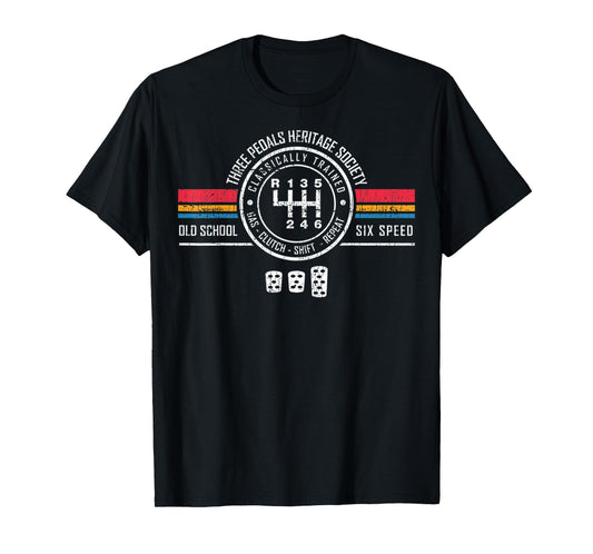 Vintage Three Pedals Heritage Society Old School Six Speed T-Shirt