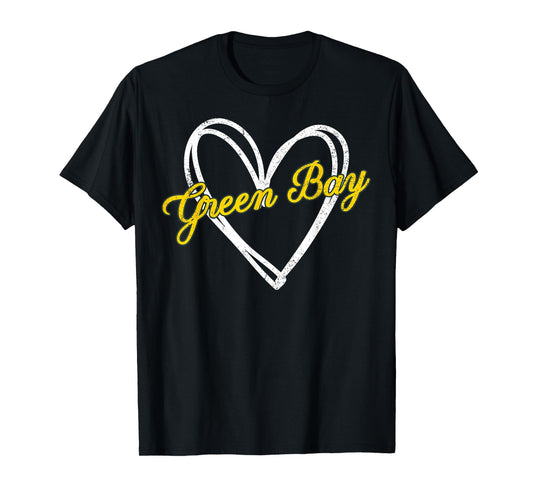 Green Bay Heart Vintage For Women Girl Kid T-Shirt