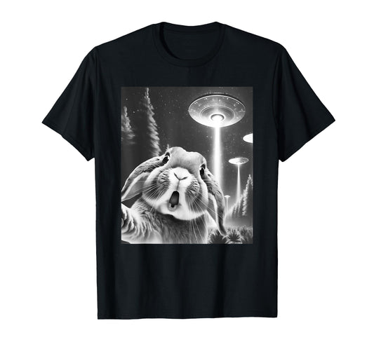 Funny Rabbit Alien UFO Taking a Selfie Animal Lover T-Shirt