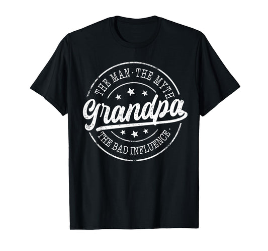 Grandpa The Man The Myth The Bad Influence Emblem Design T-Shirt